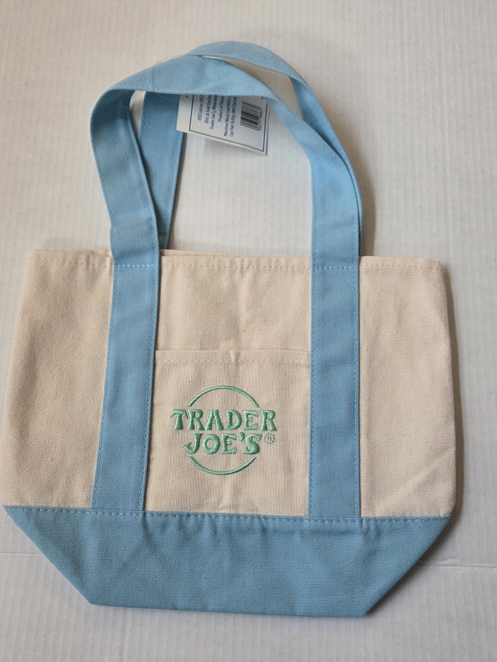 Trader Joe's Canvas Tote - Cream & Light Blue Mini